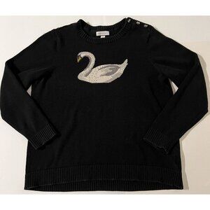 Charter Club ~Woman Large Black/W Swan Sweater Tunic Core Cotton Sparkles